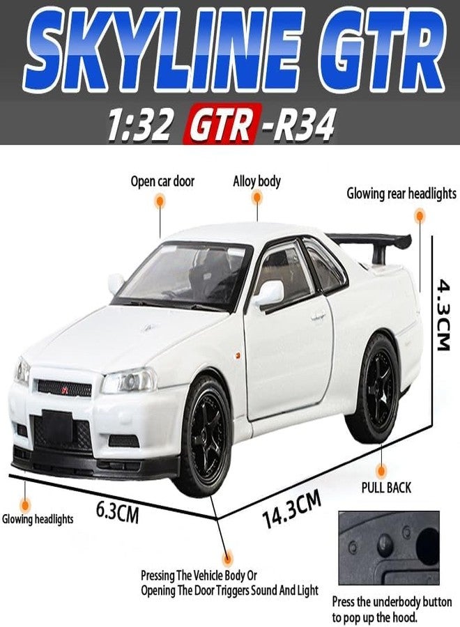 بلس بوينت سيارة سكايلاين جي تي آر-آر 34 بي. ووكر الرياضية من بلس بوينت، مصنوعة من المعدن المصبوب، بمقياس 1:32، نموذج محاكاة، مصنوعة من سبيكة معدنية، تعمل بالسحب للخلف، لعبة للأطفال مع أبواب قابلة للفتح وإضاءة وموسيقى، لعبة مناسبة للأطفال والكبار - Image 3